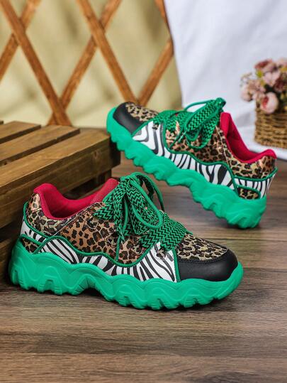 Dopamine Shock herensportschoenen, modieuze nieuwe hardloopschoenen met multi-element patroon voor alle seizoenen, groene EVA-buitenzool, unieke veters met patroon, unisex maten, ademende sportschoenen, geschikt voor nieuwjaarsvieringen, Valentijnsdagcadeau en dagelijks gebruik.