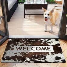 Western Cowboy Cow Texture "Welcome" Font Floor Mat Welcome Door Mat Featuring Suitable All Seasons  Suitable Kitchens  Bathrooms Laundry Rooms  Corridors Balconies Outdoor Indoor Balcony Doors Entrance Floor Mats Halloween Christmas Graduation - Multicolor - View 3