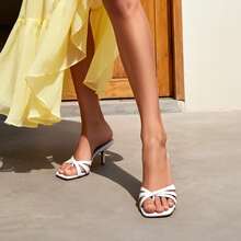 Women Crisscross Strap Kitten Heeled Sandals Fashionable Casual Slip-On High Heel Mules Comfortable Party Wedding Dress Shoes - 白色 - 查看 9