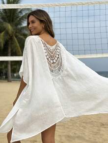 1条女士蕾丝镂空沙滩围巾，适合伴娘、婚礼、派对、海滩、旅行、约会、情人节礼物 - 白色 - 查看 4