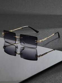 3 Pairs/Set Men's Rectangular Frameless Metal Fashion Glasses, New Stylish Eyeglasses Suitable For Daily Life, Beach Vacation And Outdoor Travel - Multicolor - View 18