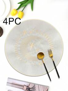 1/2/4件装刺绣布艺节日餐垫，适合婚礼宴会餐桌装饰，简约优雅的欧式风格布艺桌布，星月图案餐垫 - 彩色 - 查看 17