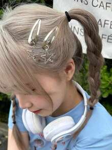 2pcs Alloy Pendant Star Women's BB Hair Clip, High-Quality Metal Hairpin, Side Fringe Clip, Side Hair Accessory, Stylish, Personalized, Street, Retro, Y2K, Hot Girl, Gothic Style, Suitable For Daily Use, Holiday Gatherings, Party Events, Gift Hair Accessory For Girls - Silver - View 4