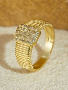 1枚奢华时尚女士宽边戒指，复古风格，未镀层，合成立方氧化锆，铜合金材质，完美适用于派对、婚礼、周年纪念、订婚等场合，四季皆宜的配饰 - 戒指 - 查看 8