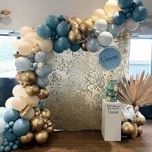 136pcs Mist Blue, Light Blue, Beige, White, Metallic Gold Latex Balloons, Gray-Blue Balloon Garland Set, Suitable For Bridal Shower, Wedding Anniversary, Birthday Party Decor, Mother's Day - Multicolor - View 3