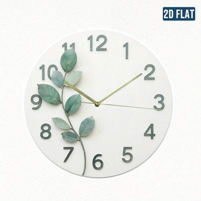 Large Modern Minimalist Green Leaf Wall Clock - Oversized Round Easy-Read Numbers, Green Foliage Design Living Room, Bedroom - Lightweight Durable Contemporary Decor Suitable,, New Year Gifts, 2D Flat