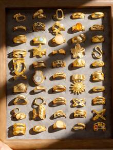 Bộ nhẫn nhiều chiếc kiểu dáng cổ điển, thanh lịch, dày dặn, có thể xếp chồng lên nhau gồm 30/12/10/8/6 chiếc - với các họa tiết hoa, hình học, nút thắt, sao biển, ngọc trai giả, đá pha lê, lấp lánh, hình vuông, hình tròn, rỗng, xoắn, đá giả nhiều màu sắc, dây chuyền nhiều lớp, vỏ sò, các yếu tố đại dương, tối giản, kim loại, ngoại cỡ, dày dặn - Thời trang, thanh lịch, tinh tế, cổ điển, phù hợp cho các dịp lễ, tiệc tùng, hẹn hò, làm quà tặng, đeo hàng ngày. - Vàng - Xem 12