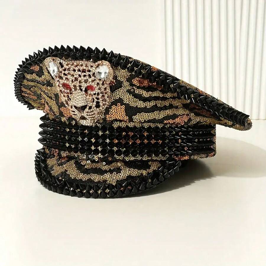 Steampunk Captain's Hat With Rhinestones For Men And Women, Adjustable Sequined Party Hat – Sparkling, Glamorous Costume Accessory For Christmas, Carnival, Rave, Cosplay, Festivals, Disco Parties And New Year's Eve Celebrations. - 黑色 - 查看 1