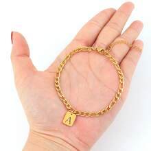 1pc Classic Rectangle Hollow Initial Golden Stainless Steel Figaro Chain Bracelet For Men - Yellow Gold - View 3