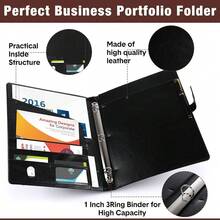 2 Pcs Padfolio 3 Ring Leather Binder Business Portfolio Folder A4/ Letter Size For Organizer Documents Business Cards Conference Office Gifts Back To Schoolsss For Men Or Women (Black,Brown) - 黑色 - 查看 5