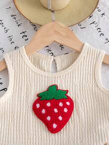 2pcs Baby Girls Summer New Cute Cartoon Strawberry Solid Chiffon Patchwork Ruffle Top + Solid Chiffon Casual Flare Pants Set - Multicolor - View 8