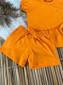 CONJUNTO INFANTIL MENINAS LANÇAMENTO/MODA/FESTA/PASSEIO/PROMOÇAO/ - Laranja - Visão 11