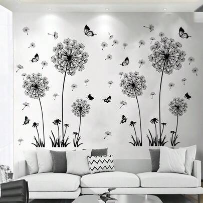 1 Set Of Black Dandelion Self-Adhesive Wall Decals