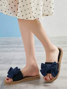 2024 Newest Bow Knot Women's Slide Sandals Casual Clip Toe Summer Shoes, Women's Lightweight Beach Shoes - Royal Blue - View 6