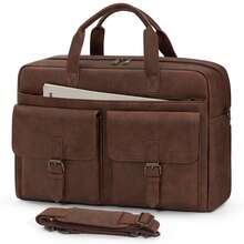 NEWHEY Men's Briefcase Messenger Bag 16-Inch Leather Laptop Bag Work Briefcase Vintage Men's Shoulder Bag For Business, Office, And Travel, Brown - Multicolor - View 10