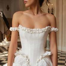 Elegant Sexy A Line Off Shoulder Corset Pleat Formal Wedding Dress Registry Office Dresses Bridal Dress,Evening Party Dress Birthday Party Dress Country Wedding,Romantic Church Ceremony Wedding Dress,Suitable For Wedding,Dating,Party,Singles' Party,Vacation,Formal Occasions,Dinner Dress,Prom Dress,Homecoming Dess,Cocktail Party,Wedding Guest Dress,Graduation - 白色 - 查看 6