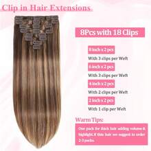 Highlight #4/27 Clip In Hair Extensions Human Hair Double Weft Clip In Brazilian Remy Human Hair Extensions 8pcs Per Set With 18 Clips 14-28 Inch - S4/27 - View 2