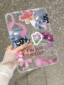 Y2K少女风拼贴iPad保护套 - 迪斯科球、蝴蝶结、樱桃图案、“我只是个女孩”标语、唇印、防震美观保护套，兼容iPad 11代、iPad 10代、iPad A16 - 無色 - 查看 1