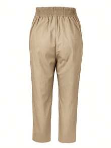 Women's Casual Khaki Pants With Elastic Waist And Pockets, Summer Work Pants - Khaki - View 5