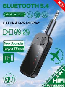 2-In-1 Bluetooth 5.4 Audio Transmitter Receiver, 3.5mm AUX RCA TF Card HIFI Wireless Adapter With Microphone - A - View 2