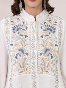 2026 New Style Elegant Embroidered Arabic Dress, Jalabia Collar Long Sleeve Dress, Graceful And Dignified - White - View 3