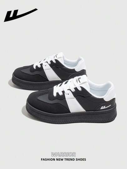  1双 WARRIOR 女士厚底系带软底休闲鞋，低帮户外平底鞋，圆头低跟防滑纯色优雅软底徒步鞋，适合学生、毕业照、平底鞋、低帮皮质运动滑板鞋