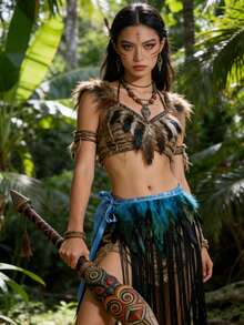 Faux Feather Tassel Waist Skirt | Adjustable Satin Tie Party, Ball, Dance Costume Accessory - A - View 7