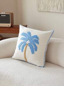 1 pieza Funda de cojín decorativa con bordado minimalista moderno de árbol de coco en color azul, adecuada para decoración interior, funda de cojín para todas las estaciones, sin incluir el relleno del cojín - Azul - Ver 7