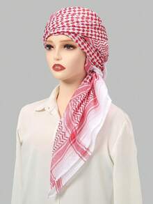 1pc Women's Lightweight, Breathable Desert Style Headscarf For Sun Protection And Wind Resistance, Suitable For Commuting Or As A Gift, Summer - Red and White - View 5