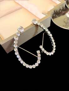 2件/套 几何水晶耳环，时尚水晶单弯耳环，垂坠耳环 - 銀色 - 查看 2