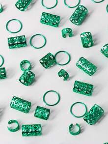 80件套混合绿色脏辫发夹套装，夏季海滩度假发饰，辫子装饰，个性化街头派对辫子发夹，女士发夹，节日辫子发饰，金色发饰，哥特Y2K秋季发饰，女士发饰 - 綠色 - 查看 4