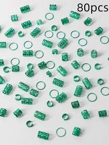 80件套混合绿色脏辫发夹套装，夏季海滩度假发饰，辫子装饰，个性化街头派对辫子发夹，女士发夹，节日辫子发饰，金色发饰，哥特Y2K秋季发饰，女士发饰 - 綠色 - 查看 6