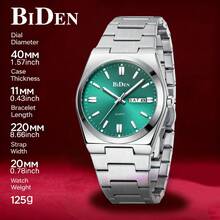 BIDEN 1 chiếc đồng hồ đeo tay nam cao cấp chạy bằng pin thạch anh, đồng hồ thể thao nam chống nước, dạ quang, hiển thị ngày và tuần, dây đeo bằng thép không gỉ, đồng hồ nam + hộp - màu xanh lá - Xem 7