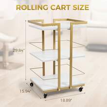 GCCSJ Beautician Trolley,Professional 3-Tier Gold Salon Rolling Cart - Heavy Duty Mobile Nail & Skincare Trolley With Locking Wheels & Large Storage, 150 LB Capacity Beauty Workstation For Spa, Esthetician & Home Use - 白色 - 查看 9