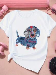 Dachshund Women's Plus Size Sports T-Shirt - Soft, Short Sleeve For Casual Wear - White - View 1