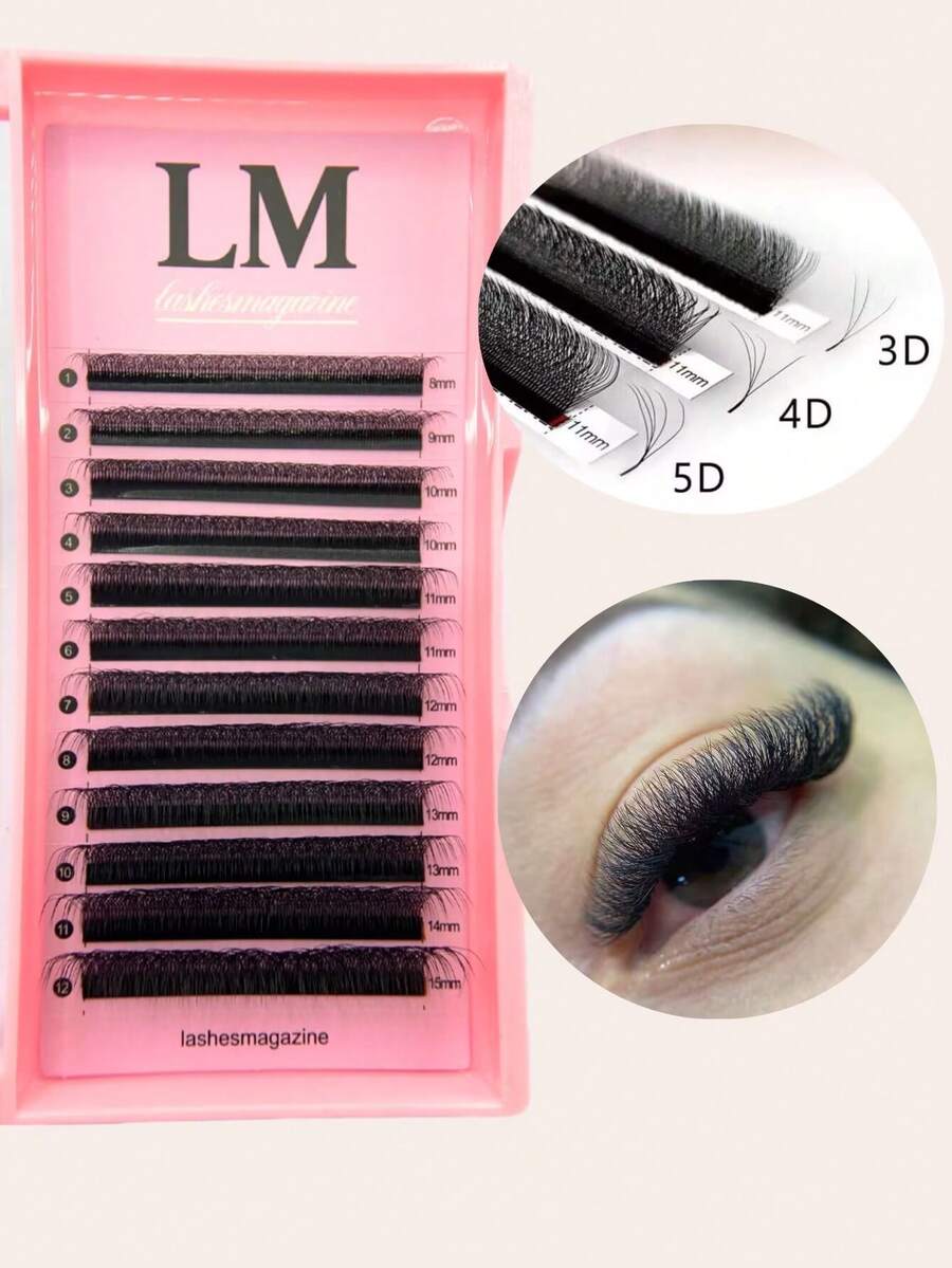 12排D卷翘YY/3D/4D/5D W/动漫睫毛形状单根嫁接睫毛，自然/柔软/黑色/轻盈DlyY睫毛，自然长款簇状睫毛，适用于美睫师、沙龙使用 - D - 查看 1