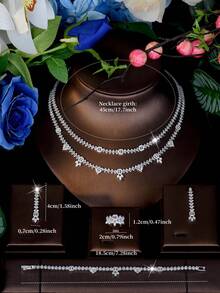 1 Set Versatile Cubic Zirconia Rhombus & Geometric Jewelry Set, Suitable For Women To Wear On Vacation And Travel - Silver - View 7