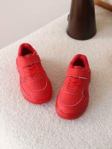 1 Pair Kids/Toddlers Soft Sole Shoes, Boys/Girls Athletic Sneakers - Red - View 4