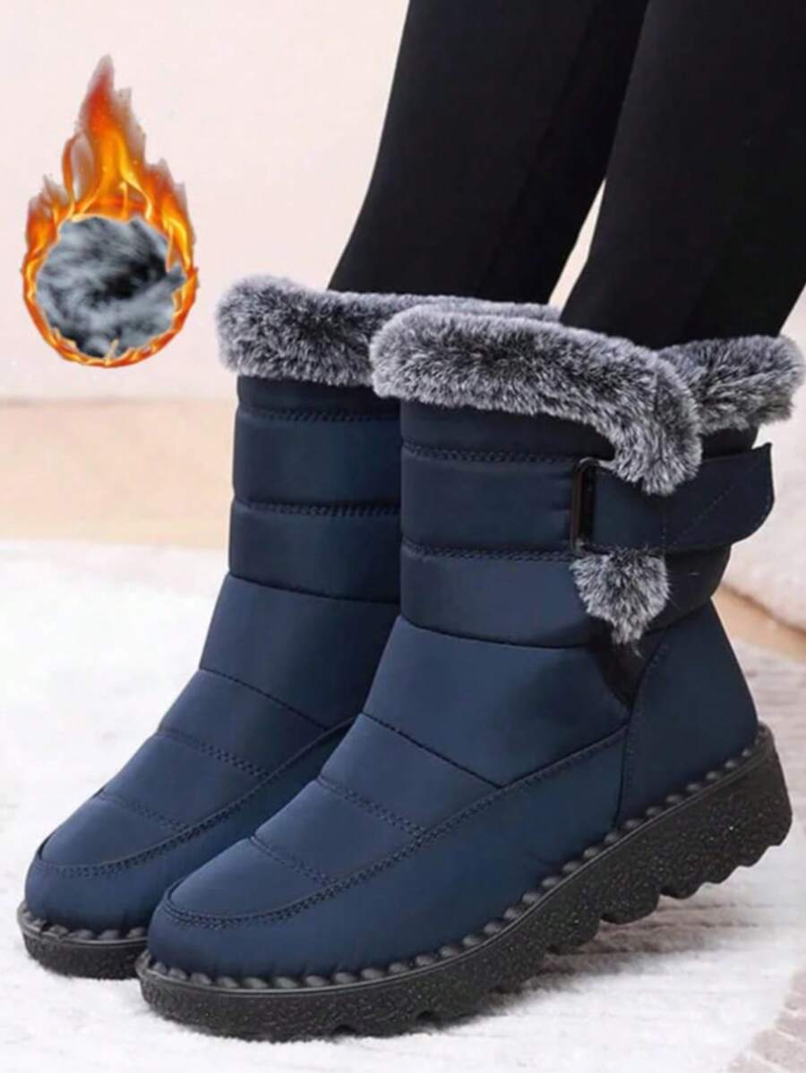 Women's Outdoor Snow Boots, Thermal Lined Thick Mid-Calf Boots, Round Toe Flat Heel, Waterproof Anti-Slip High-Top Boots, Warm Winter Boots For Middle-Aged Women, Size 36-45 - 升級款藍色 - 查看 1