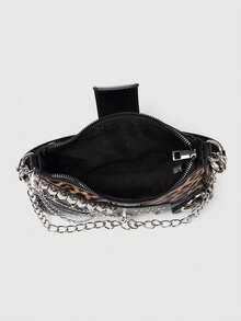 Y2K Fashionable Versatile Star & Moon Design Unique Silver Millennium Shoulder Chain Crossbody Bag, Perfect For Girls' Street Style And Party Outfits, Also A Great Gift. Starry Sky Print Women Handbag , Y2k - 黑色 - 查看 6