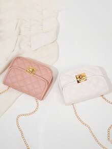 Embroidered Flap Metal Chain Saddle Crossbody Bag - White - View 4