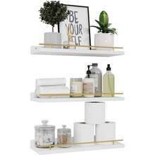 Oaoleer 3PCS Estantes flotantes con barandide Metal de oro, estantes para la decoración de la pared, estantes de pared para el dormitorio, cuarto de baño, cocina, sala de estar, plantas, marcos de fotos - Multicolor - Ver 9