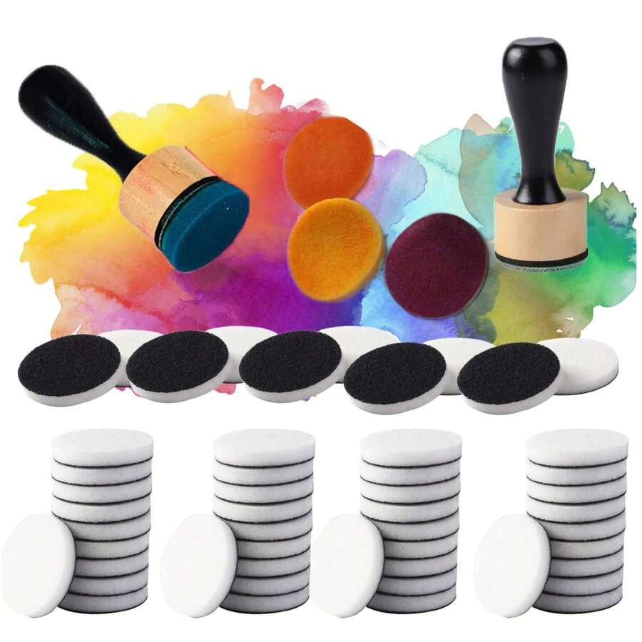 1 Set Round Ink Blending Tools (Includes Replacement Sponge Set), Suitable For Handmade Distressing, Ink Blending, Scrapbooking, Painting And Other Craft Projects, Professional Ink Art Tools - A - View 1