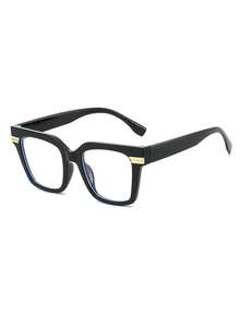 1 Pair Women's Black Square PC Frame Retro Contrast Color Fashion Personalized Non-Prescription Glasses - Black - View 2
