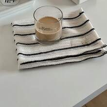 1/6pcs Classic Black And White Woven Striped Placemats, Ins Style Table Decor Napkins - Multicolor - View 7
