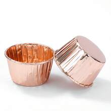 LIFETALK 50个金色镶边圆形纸杯蛋糕衬垫，一次性耐热烘焙松饼杯 - 彩色 - 查看 12