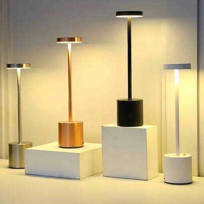 1pc USB Rechargeable Wireless Desk Lamp, Portable LED Desk Lamp, Minimalist European Style Metal Touch Control Lamp, 800mAh LED Desk Light, Powerful Touch Battery, 3 Color Temperatures, Suitable For Bedside, Camping, Indoor, Outdoor, Patio, Dining Room, Decorative Lamp, Night Light, Projection Lamp