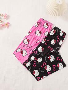 Sanrio 2件套三丽鸥Hello Kitty印花女士睡裤，轻盈舒适家居服，春夏款 - 彩色 - 查看 5