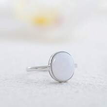 Adjustable S925 Silver Ring Inlaid With Natural 8*10mm Agate/Bloodstone, Minimalist & Elegant Unisex Ring, Couple Accessory Jewelry, Birthday Gift - Silver - View 3