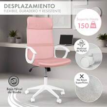 MAGMALIFE Silla de Oficina Stilla Ergonómica con Reposacabezas Respaldo de Malla Transpirable Altura e Inclinación Ajustables Reposabrazos Abatibles y Ruedas 360° Silenciosas Soporta 150kg Rosa - Rosa - Ver 5